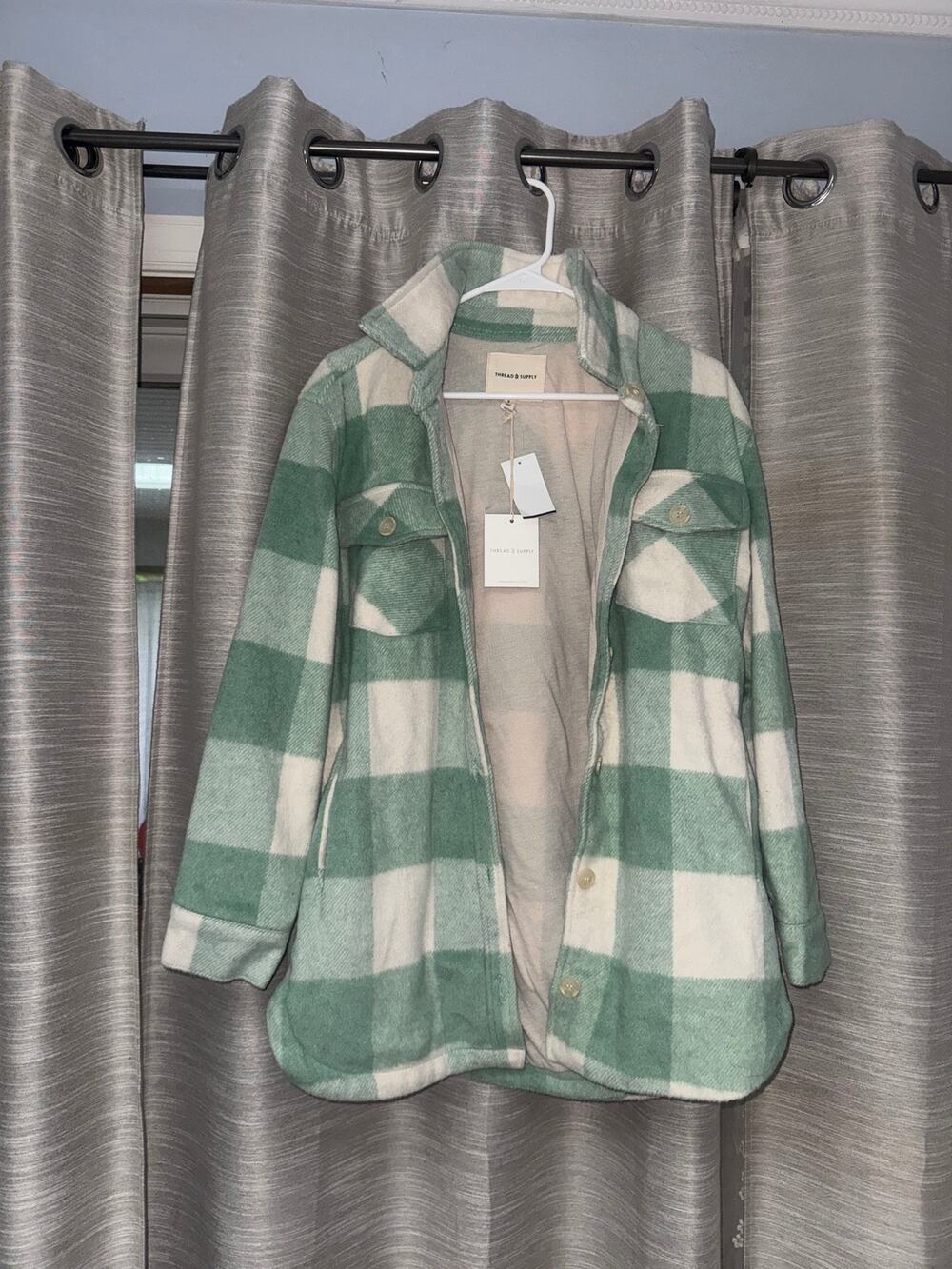 Thread & Supply mint green plaid shacket Size Small - NEW